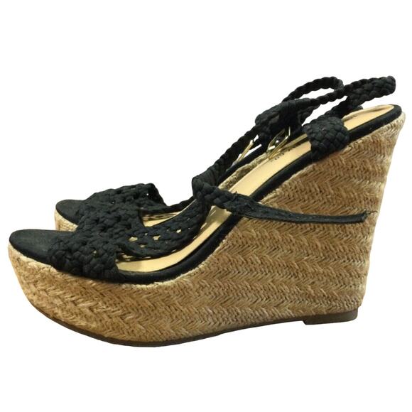 Mossimo Supply Co Women's Black Wedge Sandals Size 7 Open Toe Lace Strap 3 7/8” - Picture 3 of 12